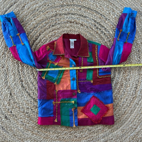 Coldwater Creek Vintage Shirt Women S Silk Blend Multi-Color‎ Print 1980's Boxy - Picture 5 of 5